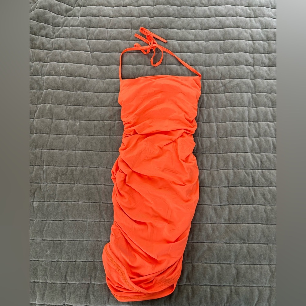 Vibrant Orange Halter Dress
